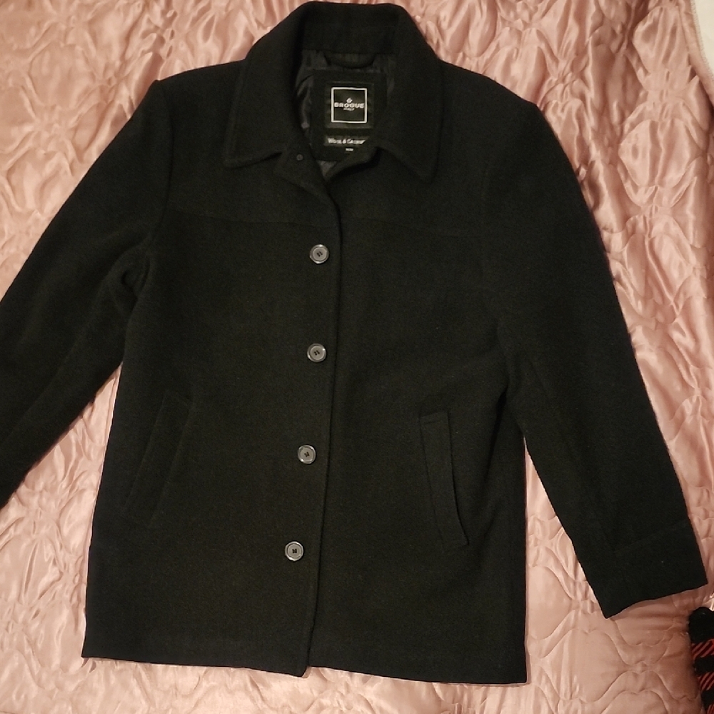 Brogue Italy Premium Wool & Cashmere Blend Button-Up Coat – Black – Size M